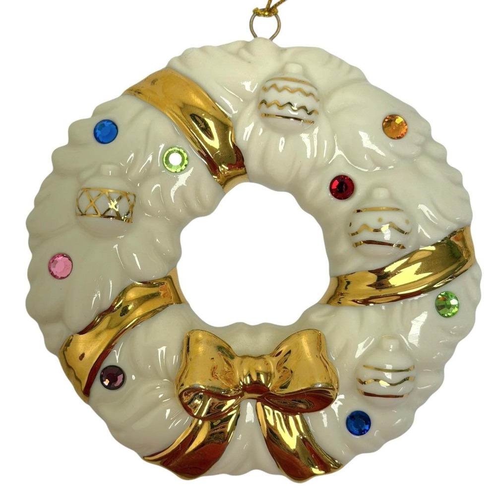 VTG 2002 Lenox Jeweled Wreath Ornament 24K Gold & Swarovski Crystals Christmas